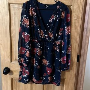 Lulus navy floral dress long sleeve